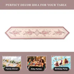 Myntra Elegant Homes Cream & Pink Printed Cotton Table Runner image 2
