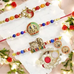 MEIRA JEWELLERY Set Of 3 Beaded Ganesha Rakhi Comes with Roli Chawal & Greeting Card-picture-12
