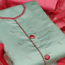 Ishin Floral Embroidered Zari Unstitched Dress Material image 2