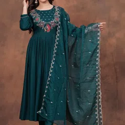 CaniBani Women Ethnic Motifs Embroidered Empire Thread Work Kurta with Trousers & With Dupatta-picture-11