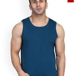 SLOWLORIS Pack Of 2 Round Neck Sleeveless Bio-Wash Cotton Gym Vests-picture-22