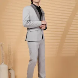 KLOTTHE Men Grey Embroidery Single-Breasted Two-Piece Party Suit image 3