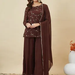 MOKOSH Women Ethnic Motifs Embroidered Regular Thread Work Kurta with Palazzos & With Dupatta-picture-21