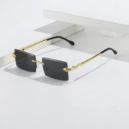 IFLASH Unisex Rectangle Sunglasses with UV Protected Lens 9655 RIMLESS ABHISHEK BLACK image 4