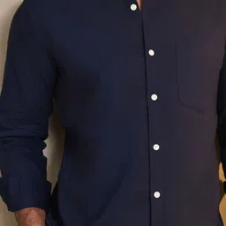 Uncluttered Closet Men Standard Fit Solid Button-Down Collar Cotton Casual Shirt image 5