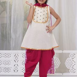 Little Bansi Girls Embroidered Pure Cotton Kurta with Dhoti Pants & With Dupatta-picture-40