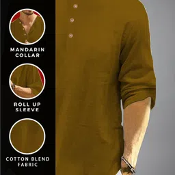 KNOWTED Mandarin Collar Roll-Up Sleeves Straight Short Kurta image 4