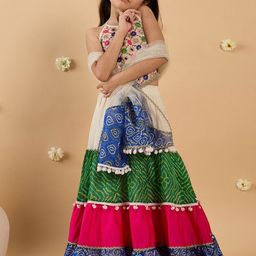 pspeaches Girls Floral Embroidered Mirror Work Silk Lehenga With Choli And Dupatta-picture-23