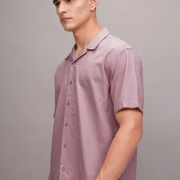 HIGHLANDER Men Cuban Collar Textured Cotton Relaxed Fit Casual Shirt image 4