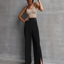 kotty Women Regular Fit Black Cotton Blend Trousers image 4