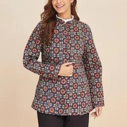 Fabindia Women Stand Collar Floral Printed Ajrakh Tailored Jacket image 3