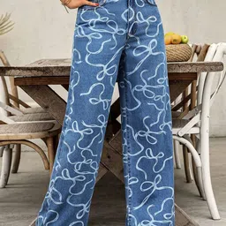 DressBerry Women Blue Bow Printed Straight Fit Jeans-picture-34