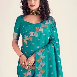 CaniBani Ethnic Motifs Zari Silk Blend Handloom Banarasi Saree image 5