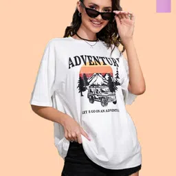 Dreambe Women 2 Printed V-Neck Extended Sleeves Applique T-shirt-image-18