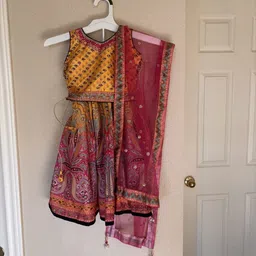 JAY NAGNATH FAB Girls Printed Beads & Stones Ready to Wear Lehenga & Blouse With Dupatta image 4