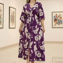 MANOJAVA Floral Print Kaftan Midi Dress image 3