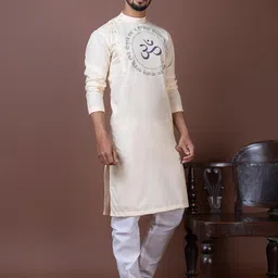 PulseIQ Men Beige Ethnic Motifs Om Printed Kurta image 4