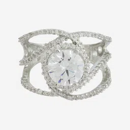 Kushal's Fashion Jewellery Rhodium-Plated Cubic Zirconia-Studded Adjustable Finger Ring image 2