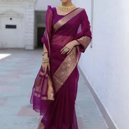 V3 FASHION STUDIO Woven Design Zari Organza Saree-picture-26