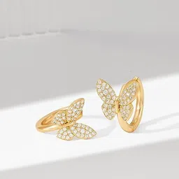 EL REGALO Artificial Stones Studded Butterfly Shaped Hoop Earrings-picture-14