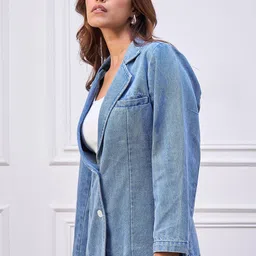 StyleStone Notched Lapel Single-Breasted Denim Blazer image 5