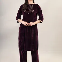 Camey Women Velvet Kurti & Pajama Night suit-picture-26