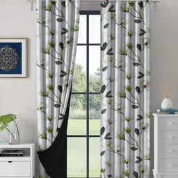 LINENWALAS Happy Sleeping White & Beige 2 Pieces Floral Blackout Long Door Curtains-picture-16