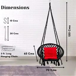 Swingzy Black & Red Round Shaped Hammock Swing Chair With Cushion image 3