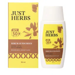 Just Herbs SPF 50 PA++++ With Sacred Lotus With Turmeric Serum Sunscreen - 50ml image 1