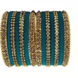 Qufrozy Set Of 24 Turquoise Blue Glass Artificial Stones & Beads Bangle-picture-29