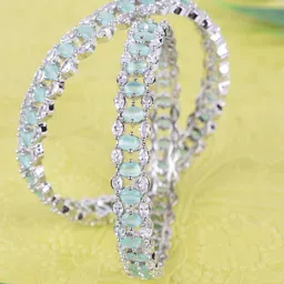 House of Pataudi Set Of 2 Silver Plated American Diamond Studded Bangles-picture-17