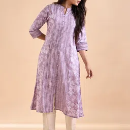 Vismay Women Floral Printed A-Line Mandarin Collar Pure Cotton Kurti-picture-35
