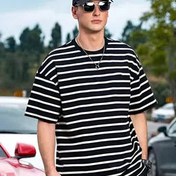 MaverIQ Men Striped Round Neck Cotton Oversized T-shirt-picture-23