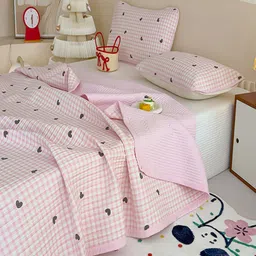 JC HOME 3-Pcs Pink & Black Printed Single Bed & Pillow Covers image 2