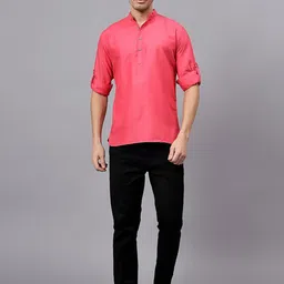 The Anchi Store Men Solid Mandarin Collar Sort Kurta image 2