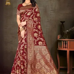 F FASHION Floral Woven Design Zari Pure Silk Banarasi Saree-image-51