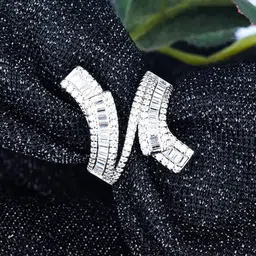 Jewels Galaxy Silver-Plated American Diamond-Studded Adjustable Finger Ring image 2