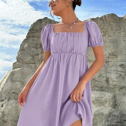 BAESD Puff Sleeve Georgette A-Line Midi Dress image 4