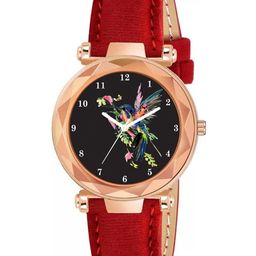 CSAMON Women Printed Dial & Textured Straps Analogue Watch GR379RG Chakali Red Vel L-picture-42