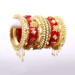Zindura Set Of 2 Gold-Plated Stone-Studded & Beaded Bangles-picture-24