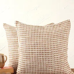 House This Brown & Off White Set of 2 Checked Square Cushion Covers-picture-26