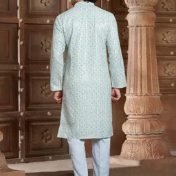 EKATVA ETHNIC Mandarin Collar Straight Pure Cotton Kurta With Pyjamas image 4