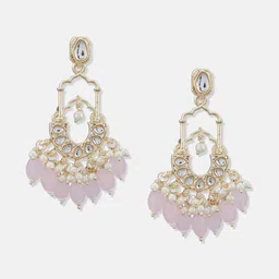 Atibelle Contemporary Shaped Gold Plated Pink Kundan Stone Studded Classic Chandbalis image 2