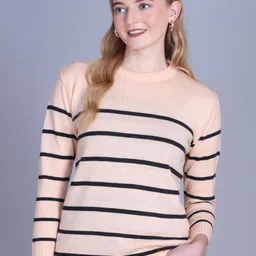 The Roadster Lifestyle Co Women Striped Round Neck Pullover Sweater-picture-18