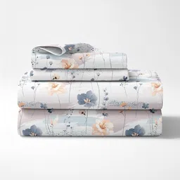 LORETO Peach-Coloured Floral 210 TC Bedsheet with 2 Pillow Covers image 3