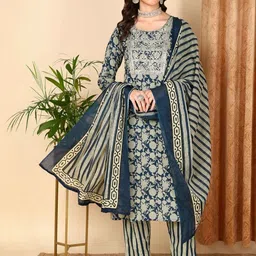 KALINI Floral Printed Straight Kurta With Trousers & Dupatta-image-75