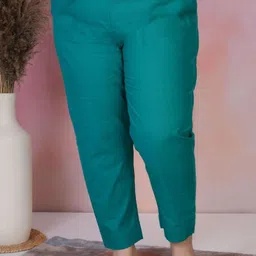 DressBerry Women Green Cotton Solid Regular Trousers-image-10