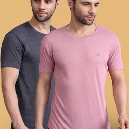 Jinfo Men Pack of 2 Solid Round Neck Slim Fit T-shirts image 4
