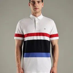Tommy Hilfiger U S Striped Polo Collar Pure Cotton T-Shirt-picture-40