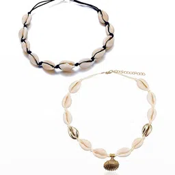 DressBerry Women 2 Pcs Gold & Black Shell Choker Necklace image 5
